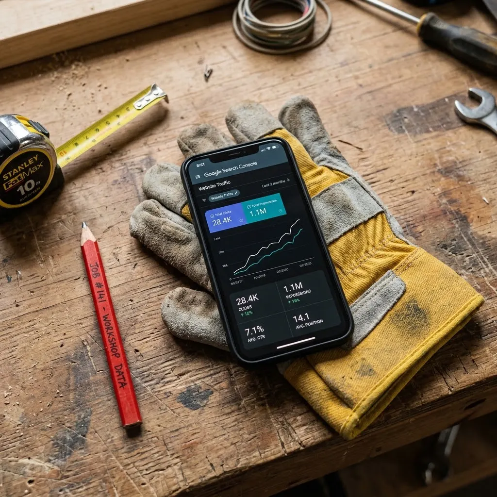 A tape measure, pencil and a phone showing a website.